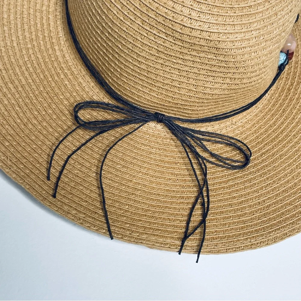 Royal Resortwear woven beaded turquoise and wood leather lace Sun hat for Sumner